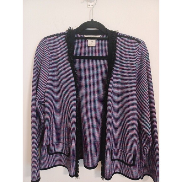 Exclusively Misook Knit Tweed Blazer Jacket M Black Pink Purple Open Front - Picture 2 of 8